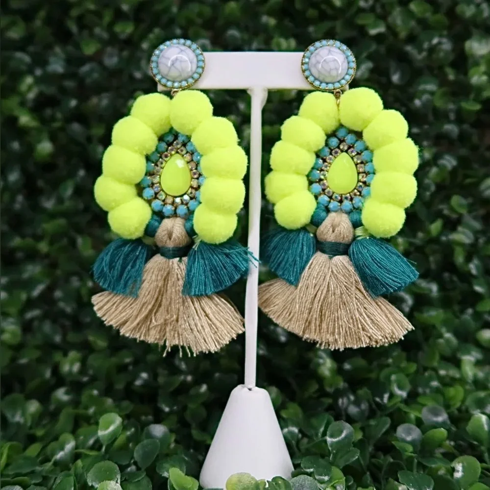 Vibrant Statement Earrings with Tassels - Picture 1 of 1